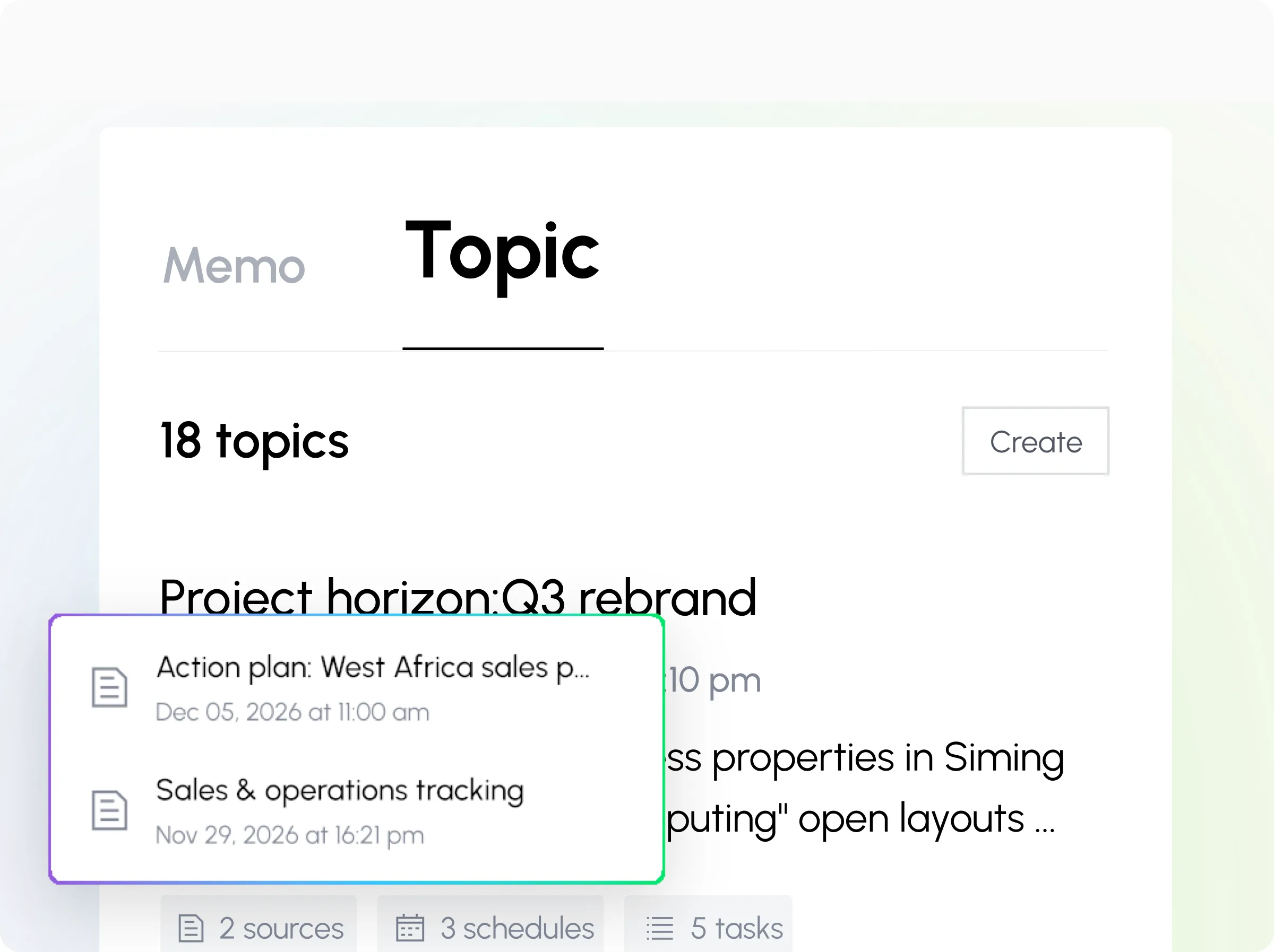Topic and customer cards interface