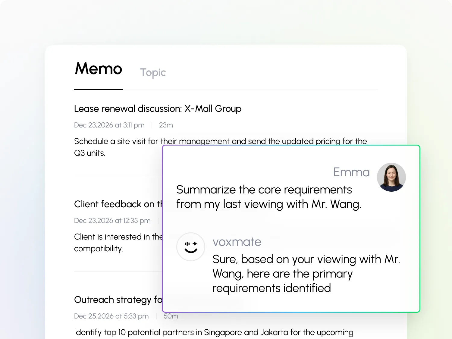 Memo and AI chat interface